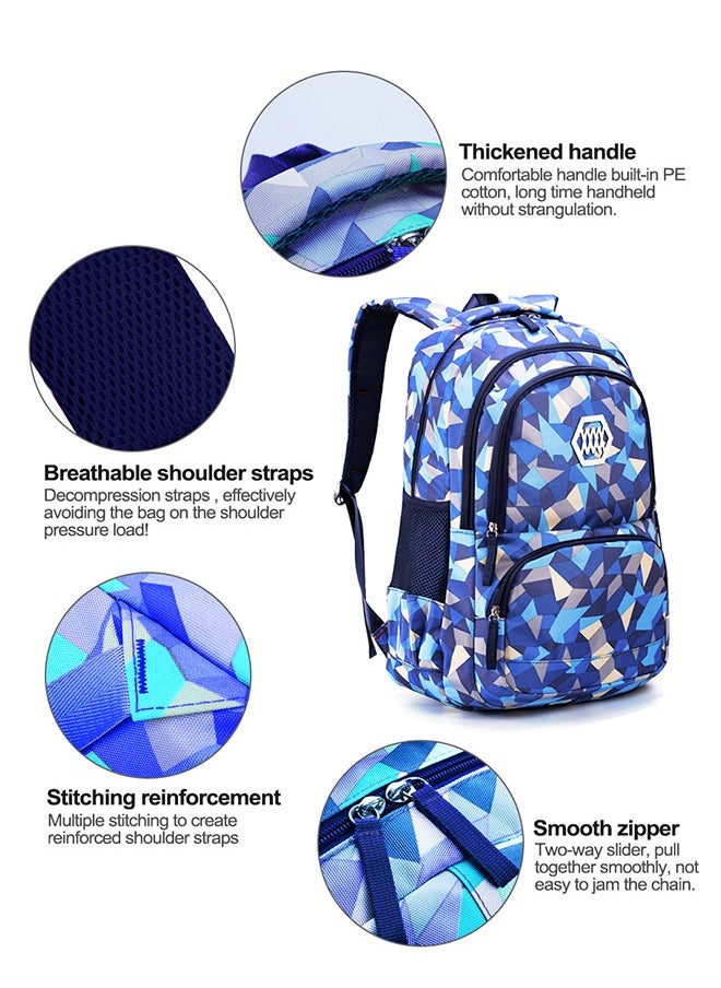 3Pcs Backpack Primary and Middle School Students Schoolbag Set Youth Travel Bag with Lunch Bag(Blue)