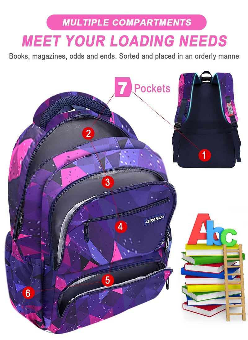 Kids Backpack Purple Rhombus Backpacks Purple - Durable Lightweight Bookbag with 6 Main Compartment Front Utility Pocket with Built-in Organizer - Premium Backpack Ages 8-12