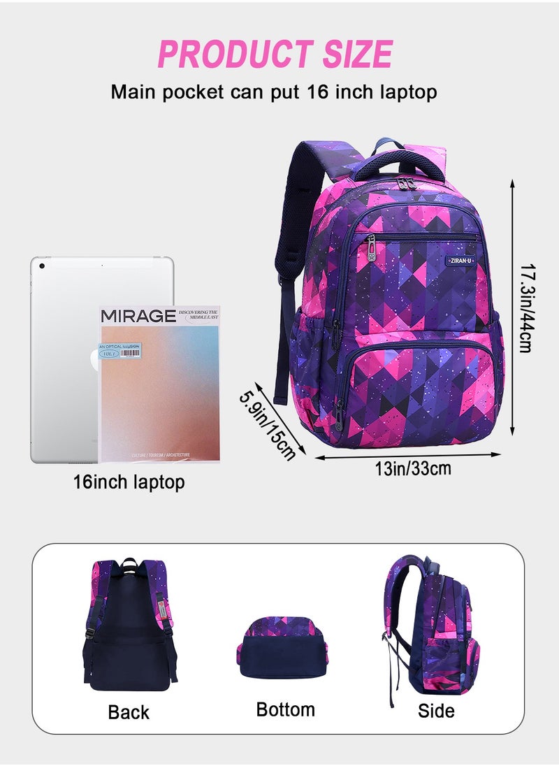 Kids Backpack Purple Rhombus Backpacks Purple - Durable Lightweight Bookbag with 6 Main Compartment Front Utility Pocket with Built-in Organizer - Premium Backpack Ages 8-12