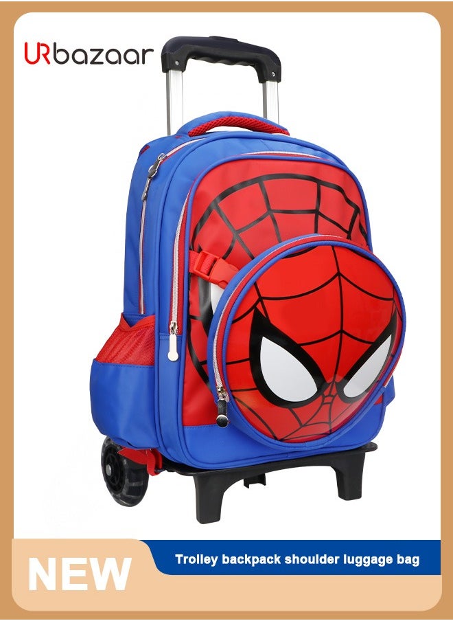 Boys Rolling Backpacks Kids School Trolley Backpack Cartoon Spiderman Patterned Rolling Backpacks Kids' Vacation Luggage Wheeled Backpack for School Boys