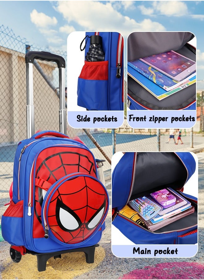 Boys Rolling Backpacks Kids School Trolley Backpack Cartoon Spiderman Patterned Rolling Backpacks Kids' Vacation Luggage Wheeled Backpack for School Boys