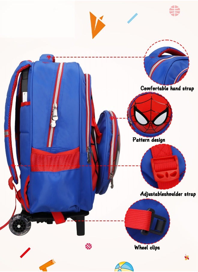 Boys Rolling Backpacks Kids School Trolley Backpack Cartoon Spiderman Patterned Rolling Backpacks Kids' Vacation Luggage Wheeled Backpack for School Boys