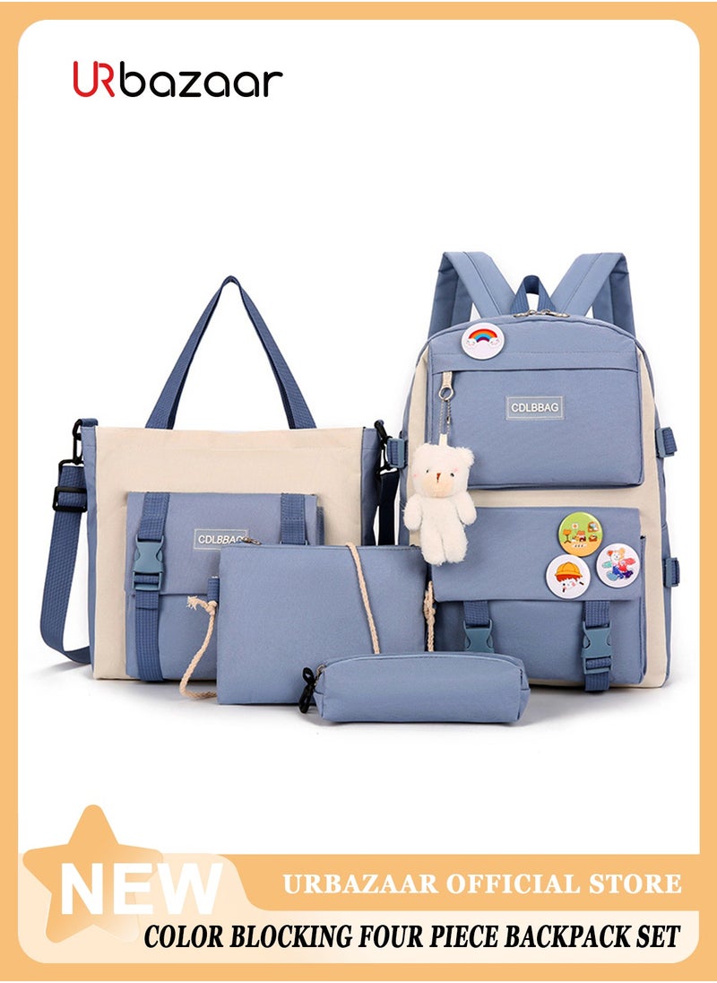 4pcs Backpack School Book Bag Set Kawaii Teddy Bear Pendant Canvas Combo Girl Student Tote Crossbody Daypack Boy Pencil Case