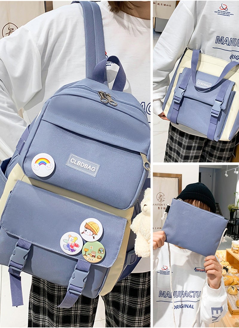 4pcs Backpack School Book Bag Set Kawaii Teddy Bear Pendant Canvas Combo Girl Student Tote Crossbody Daypack Boy Pencil Case