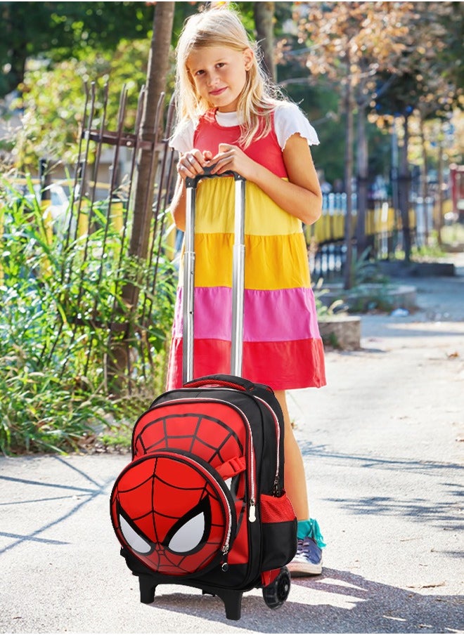 Boys Rolling Backpacks Kids School Trolley Backpack Cartoon Spiderman Patterned Rolling Backpacks Kids' Vacation Luggage Wheeled Backpack for School Boys