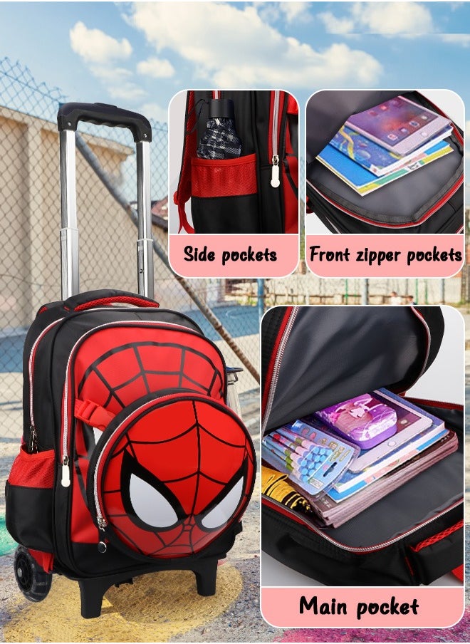 Boys Rolling Backpacks Kids School Trolley Backpack Cartoon Spiderman Patterned Rolling Backpacks Kids' Vacation Luggage Wheeled Backpack for School Boys