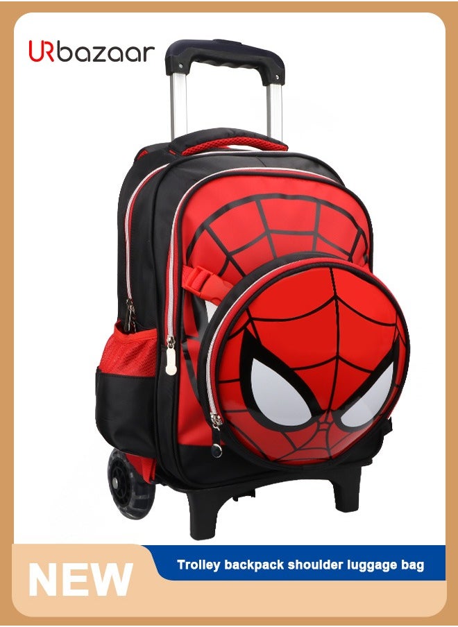 Boys Rolling Backpacks Kids School Trolley Backpack Cartoon Spiderman Patterned Rolling Backpacks Kids' Vacation Luggage Wheeled Backpack for School Boys