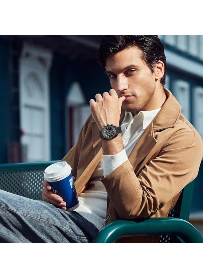 Mens Watch Waterproof Chronograph Date Watch for Men Leather Strap Quartz Movement Analog Watch Business Casual Gift for Men