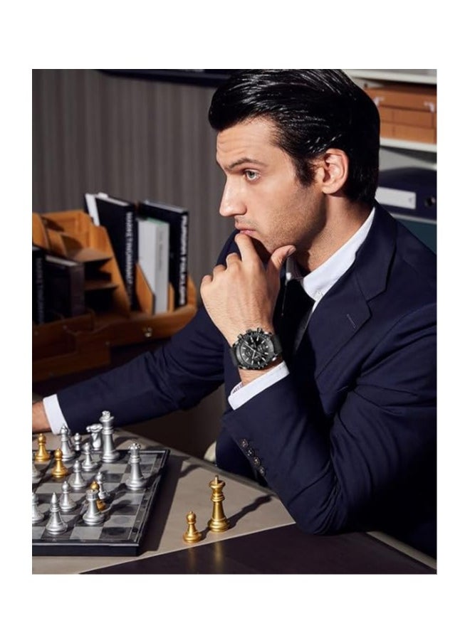 Mens Watch Waterproof Chronograph Date Watch for Men Leather Strap Quartz Movement Analog Watch Business Casual Gift for Men