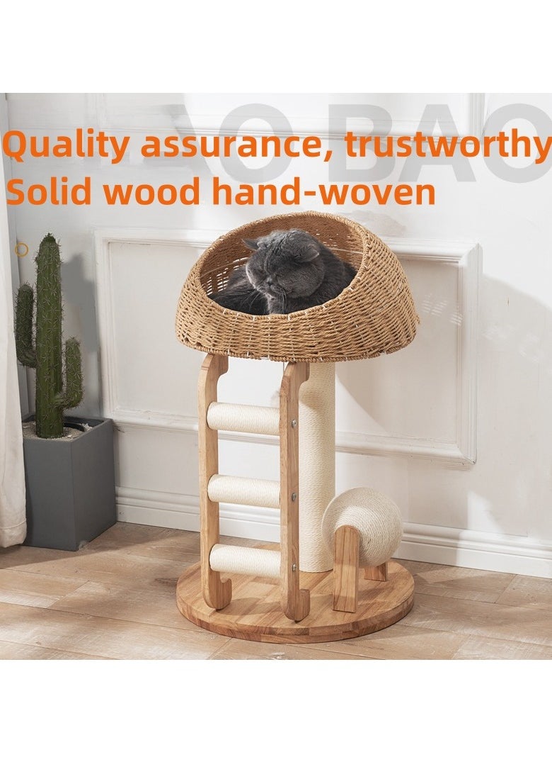 Cat Tree Tower, Cat Bed with Toy, Cat Furniture Scratching Tree for Indoor Cat, Manual Hand Woven Tall Wood Cat House,Includes 45cm large cat bed with 15cm Cat scratching ball toys,New Cat Condo Unique Cat Gift