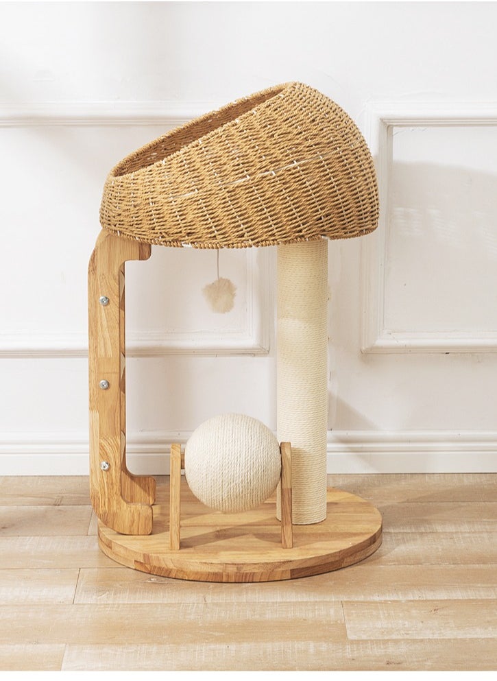 Cat Tree Tower, Cat Bed with Toy, Cat Furniture Scratching Tree for Indoor Cat, Manual Hand Woven Tall Wood Cat House,Includes 45cm large cat bed with 15cm Cat scratching ball toys,New Cat Condo Unique Cat Gift