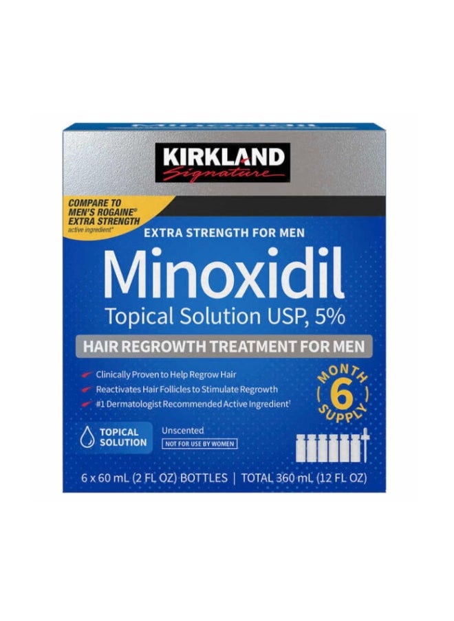 6-Pack Minoxidil 5% Extra Strength Hair Regrowth Solution – 60ml Bottles