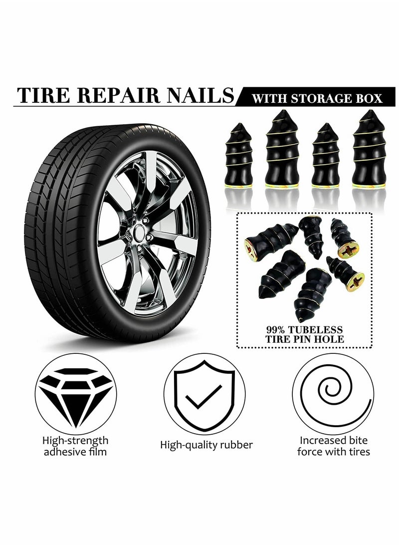 Tire Repair Rubber Nail with Screwdriver, 62Pcs Car Screws Auto Motorcycle Vacuum Nails Self Service Fast Tools
