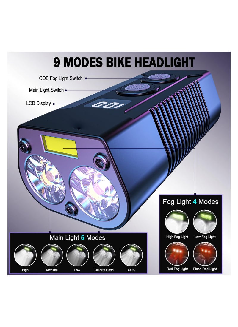 5000 Lumens Super Bright 3-LED Bike Lights for Night Riding, USB Rechargeable Headlight with 6 Modes, Ideal for Rainy and Foggy Days, Perfect for Adult MTB and E-Bikes.