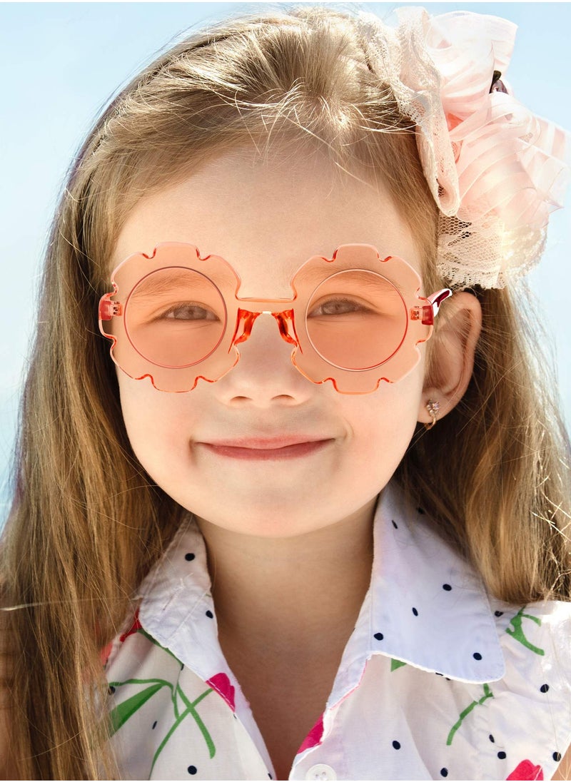 Kids Sunglasses, 4 Pcs Round Flower Shaped  Toddler Flower Glasses with 4 Pack Glasses Cloth 4 Pack Flannel Bag for Baby Girls Boys Party Favor