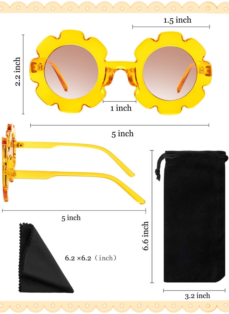 Kids Sunglasses, 4 Pcs Round Flower Shaped  Toddler Flower Glasses with 4 Pack Glasses Cloth 4 Pack Flannel Bag for Baby Girls Boys Party Favor