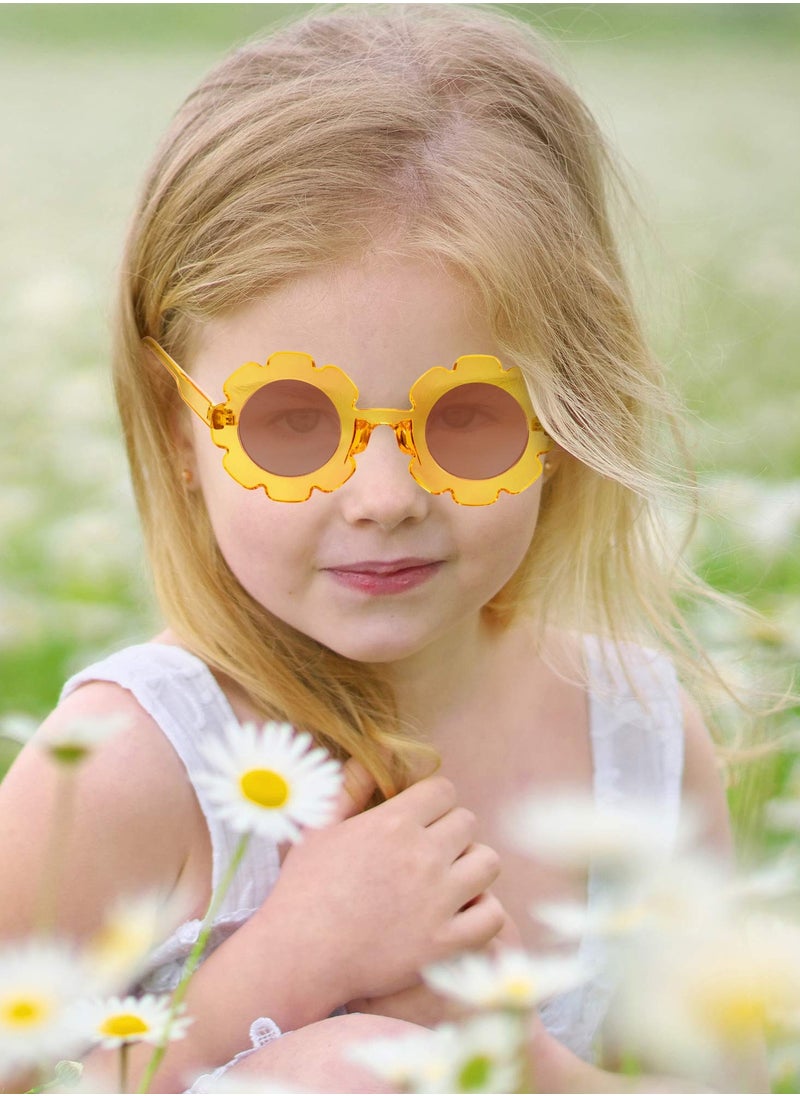 Kids Sunglasses, 4 Pcs Round Flower Shaped  Toddler Flower Glasses with 4 Pack Glasses Cloth 4 Pack Flannel Bag for Baby Girls Boys Party Favor