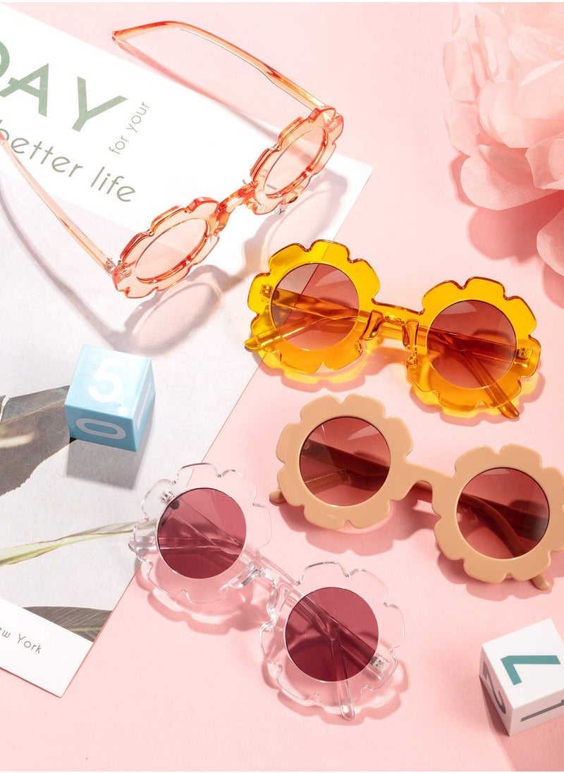 Kids Sunglasses, 4 Pcs Round Flower Shaped  Toddler Flower Glasses with 4 Pack Glasses Cloth 4 Pack Flannel Bag for Baby Girls Boys Party Favor