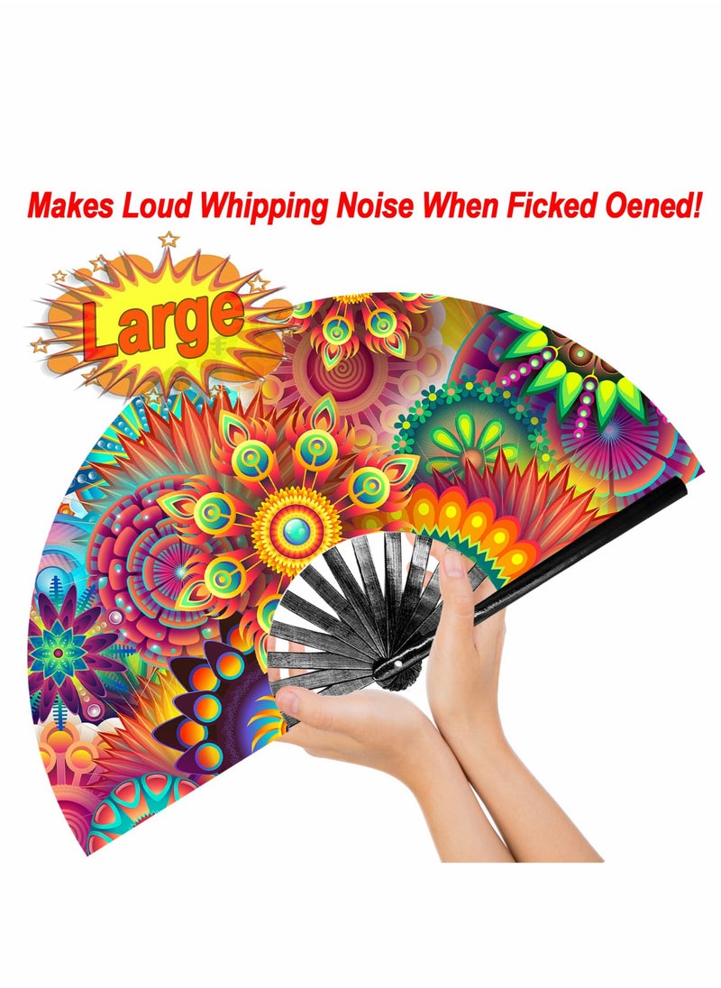 Rave Fan  Pride Fan and Festival Fan Large Folding Fan for Raves EDM Burlesque Pride Outfits for Women Men Festival Accessories Clack Fan Hand Fan