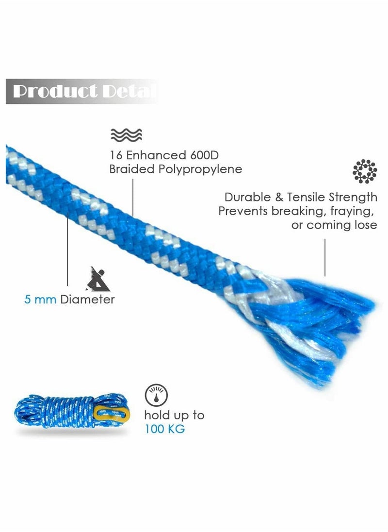 Ultralight 5mm Tent Rope Set with Aluminum Tensioners for Camping and Outdoor Activities - Pack of 6