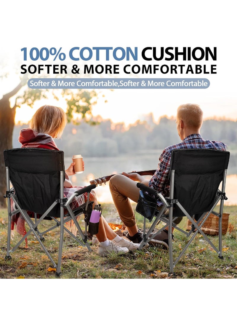 Outdoor Portable Camping Chair Lightweight Folding Camping Chair Heavy Duty Support 145KG High Back Padded Lawn Chair with Arm Rest Cup Holder and Portable Carrying Bag