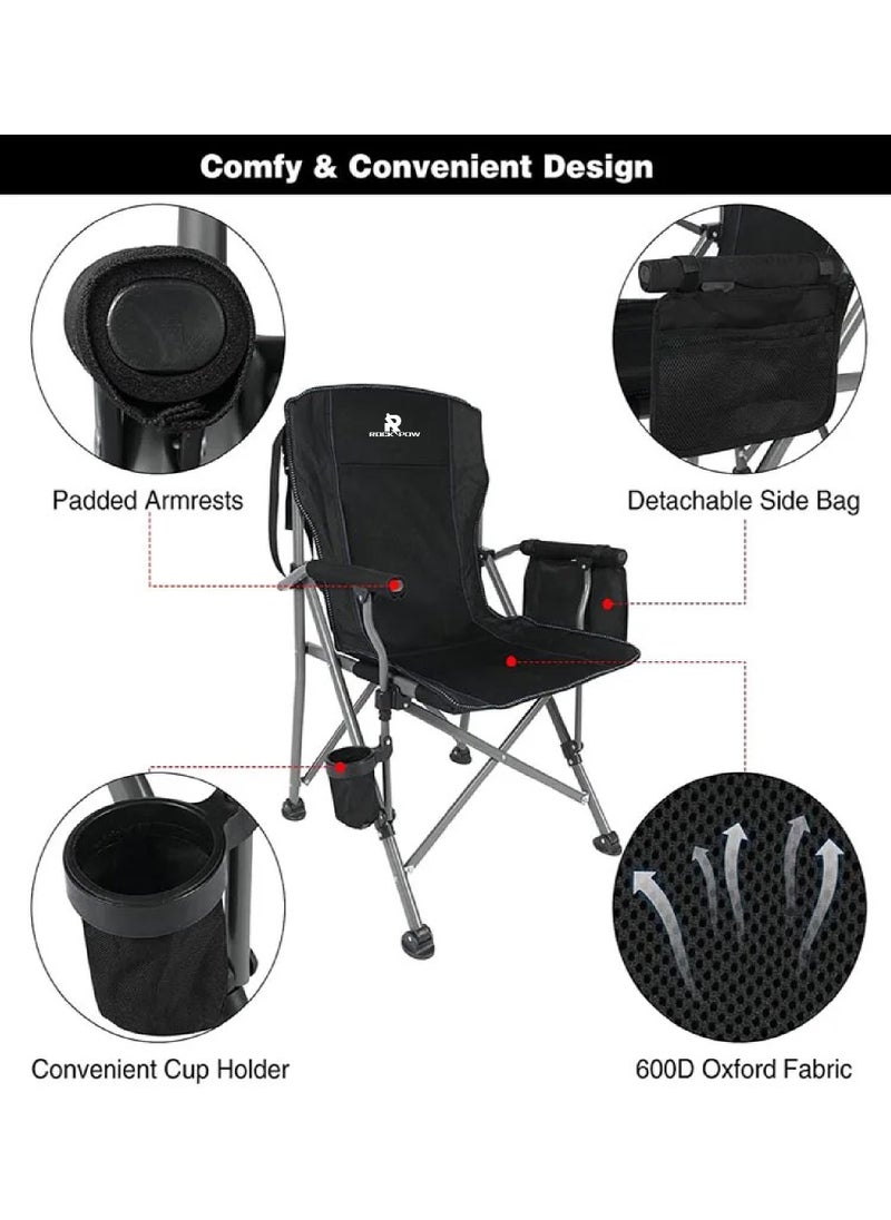 Outdoor Portable Camping Chair Lightweight Folding Camping Chair Heavy Duty Support 145KG High Back Padded Lawn Chair with Arm Rest Cup Holder and Portable Carrying Bag