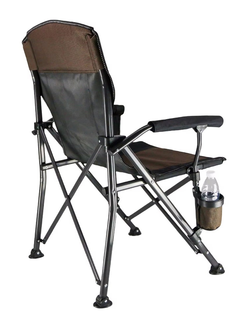 Outdoor Portable Camping Chair Lightweight Folding Camping Chair Heavy Duty Support 145KG High Back Padded Lawn Chair with Arm Rest Cup Holder and Portable Carrying Bag