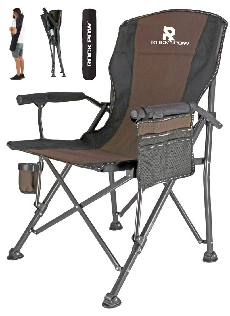 Outdoor Portable Camping Chair Lightweight Folding Camping Chair Heavy Duty Support 145KG High Back Padded Lawn Chair with Arm Rest Cup Holder and Portable Carrying Bag