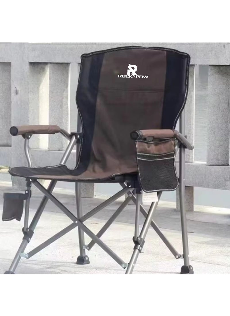 Outdoor Portable Camping Chair Lightweight Folding Camping Chair Heavy Duty Support 145KG High Back Padded Lawn Chair with Arm Rest Cup Holder and Portable Carrying Bag