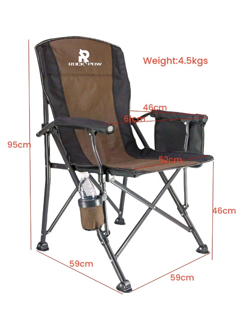 Outdoor Portable Camping Chair Lightweight Folding Camping Chair Heavy Duty Support 145KG High Back Padded Lawn Chair with Arm Rest Cup Holder and Portable Carrying Bag