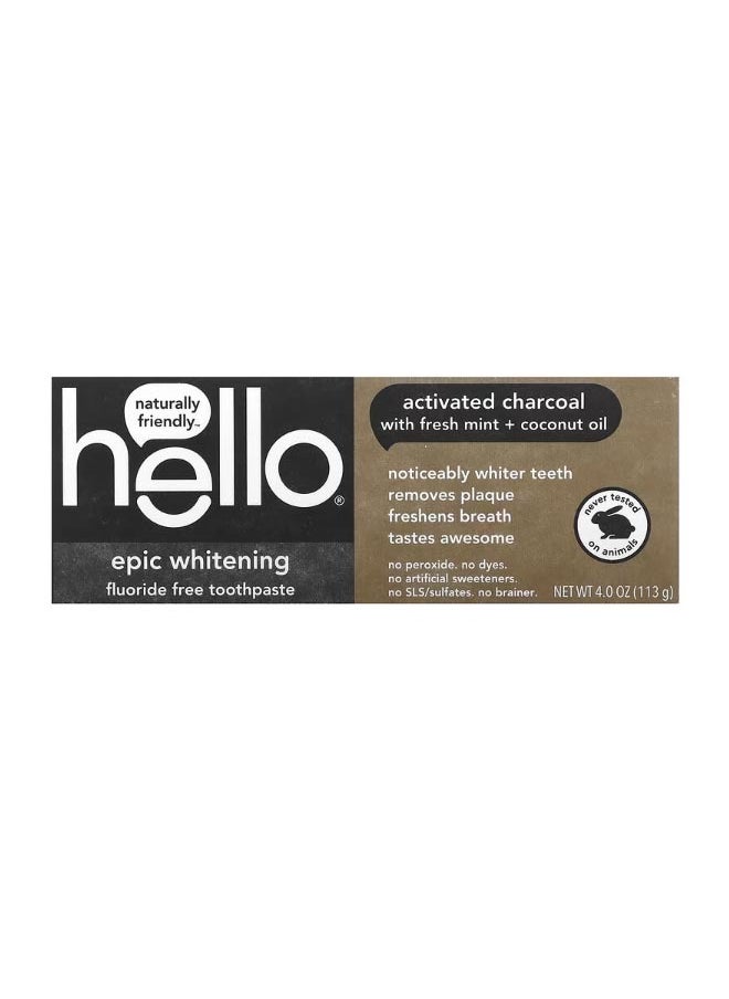 Epic Whitening Fluoride Free Toothpaste Activated Charcoal With Fresh Mint and Coconut Oil 4 oz 113 g