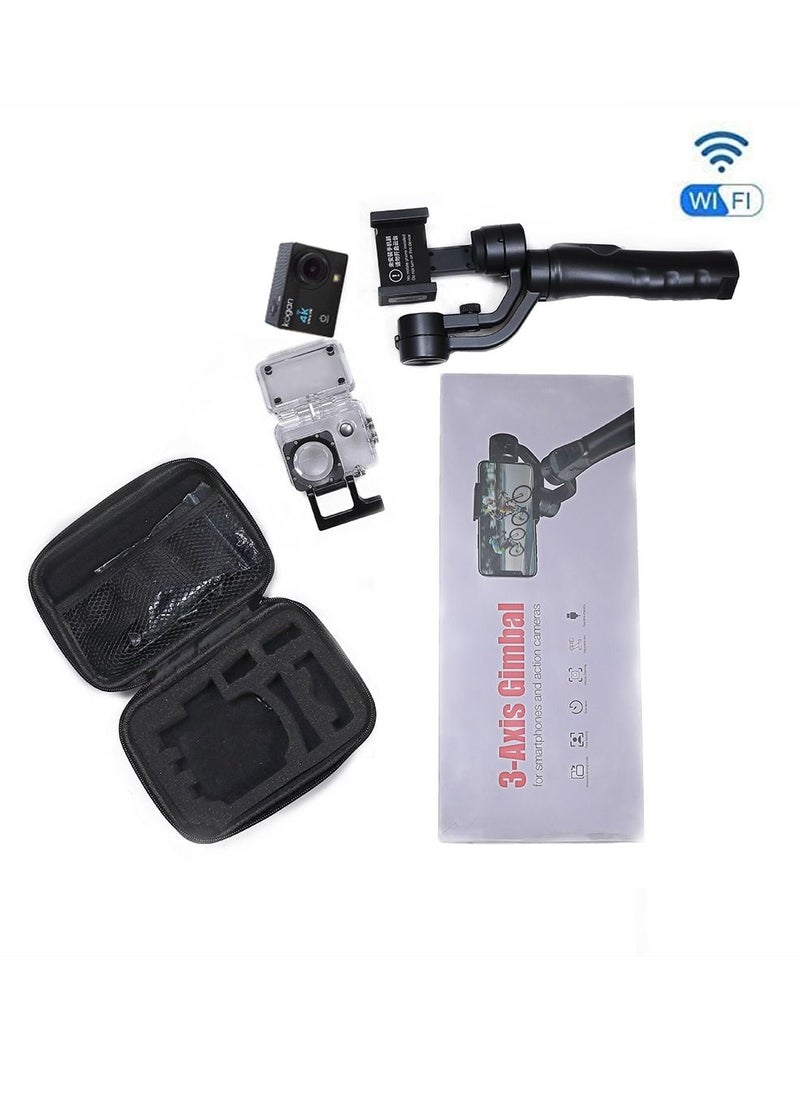 Wifi Action Camera with Waterproof Case plus mobile stabilizer