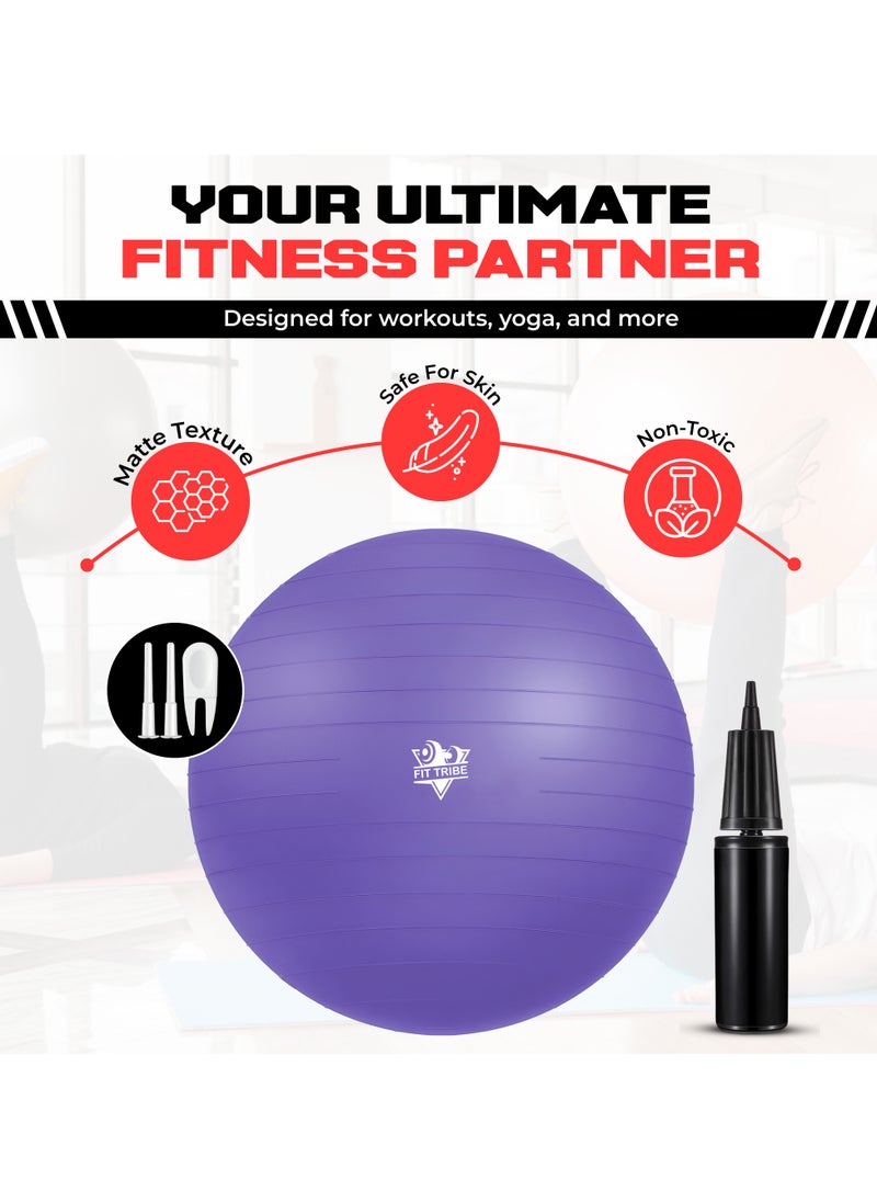 Yoga Ball Anti-Burst, Slip-Resistant Exercise Ball with Air Pump for Pilates, Balance Training, Stability, and Pregnancy - Supports 500KG, Fitness Gym Equipment (Purple)