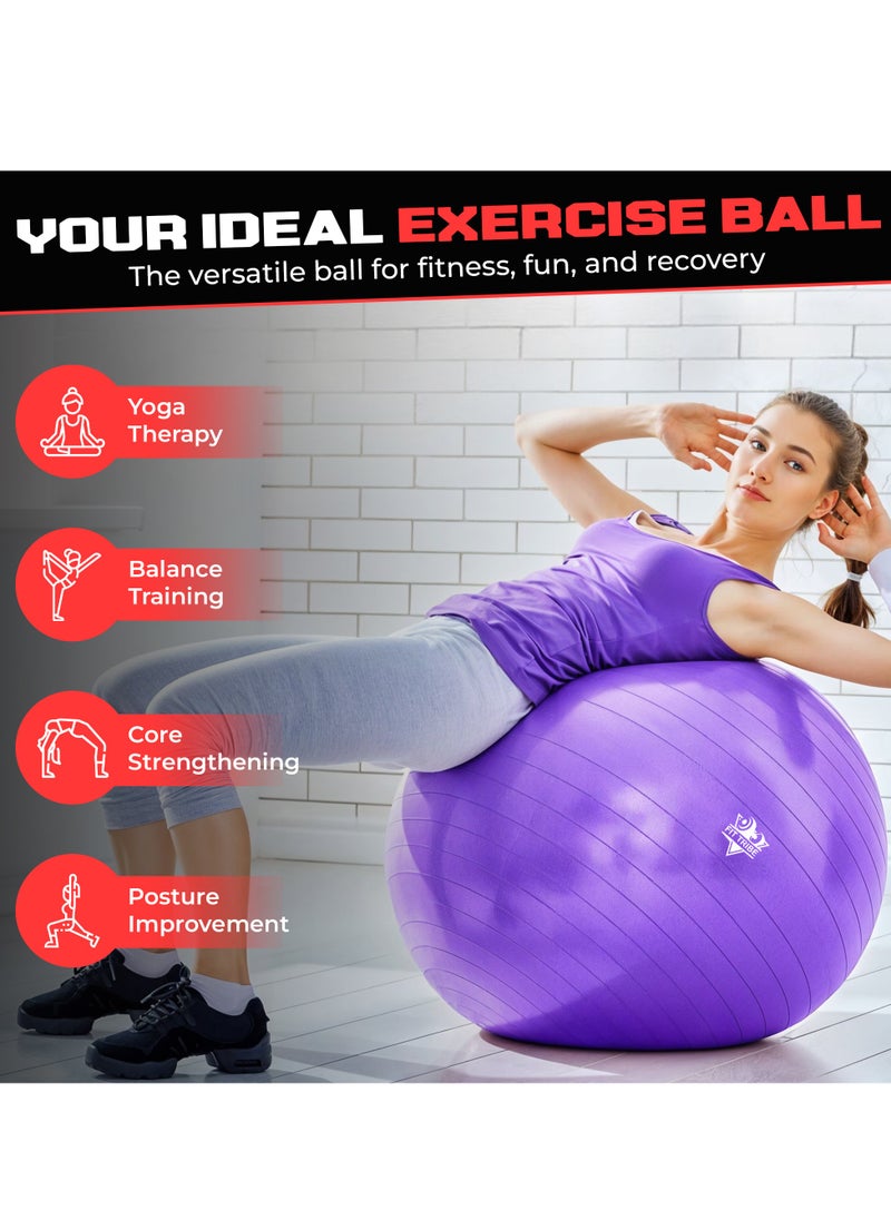 Yoga Ball Anti-Burst, Slip-Resistant Exercise Ball with Air Pump for Pilates, Balance Training, Stability, and Pregnancy - Supports 500KG, Fitness Gym Equipment (Purple)