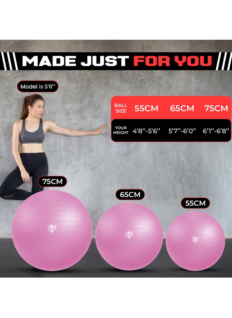 Yoga Ball Anti-Burst, Slip-Resistant Exercise Ball with Air Pump for Pilates, Balance Training, Stability, and Pregnancy - Supports 500KG, Fitness Gym Equipment (Pink)