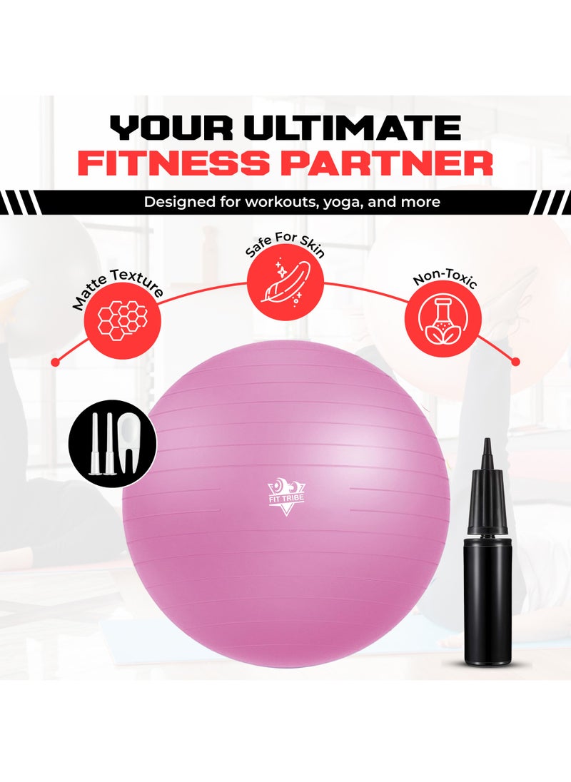 Yoga Ball Anti-Burst, Slip-Resistant Exercise Ball with Air Pump for Pilates, Balance Training, Stability, and Pregnancy - Supports 500KG, Fitness Gym Equipment (Pink)