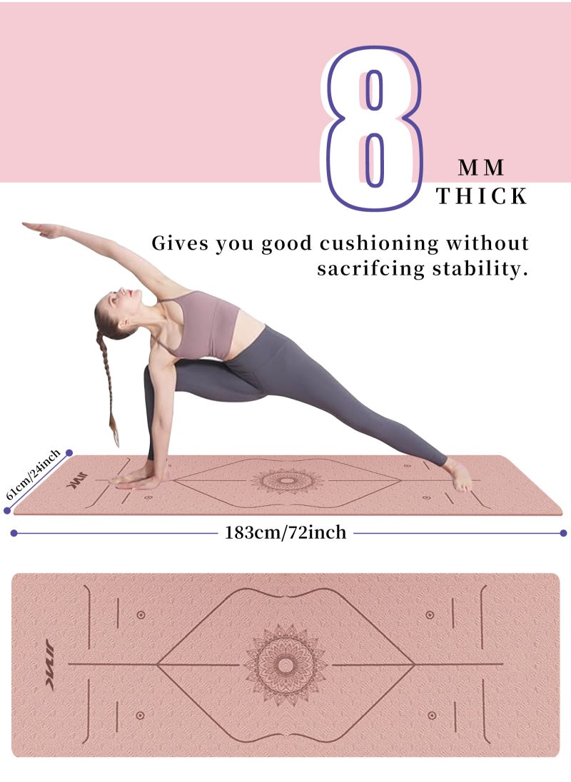 Yoga Mat Non Slip, Pilates Fitness Mats, Eco Friendly, Anti-Tear 8mm Thick Yoga Mats for Women, Exercise Mats for Home Workout with Carrying Sling and Storage Bag