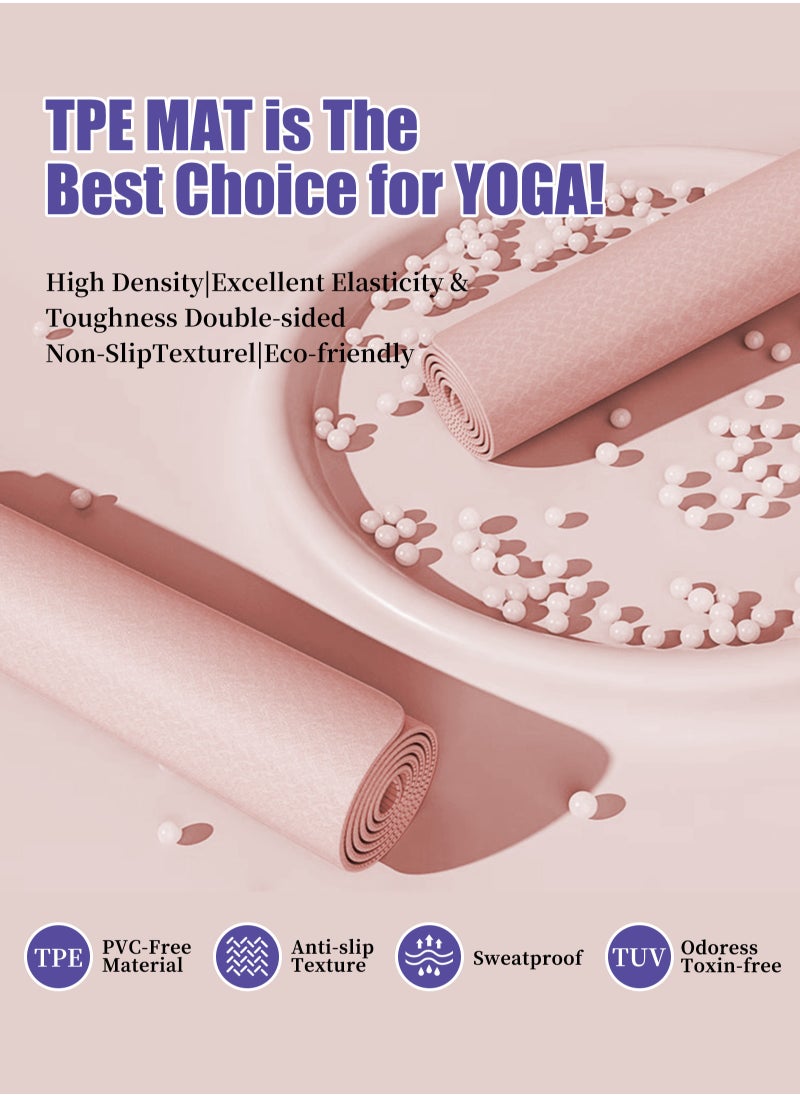 Yoga Mat Non Slip, Pilates Fitness Mats, Eco Friendly, Anti-Tear 8mm Thick Yoga Mats for Women, Exercise Mats for Home Workout with Carrying Sling and Storage Bag