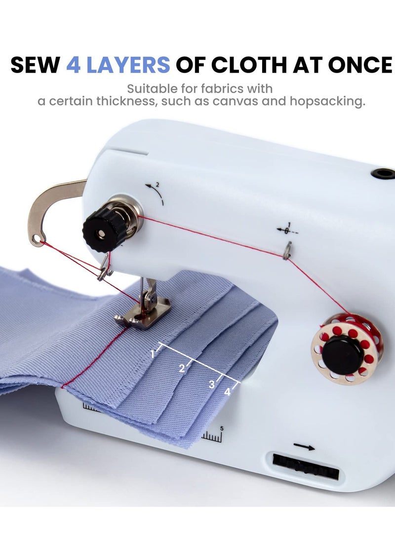 Handheld Sewing Machine, Portable Mini Sewing Machine, Machine Electric Stitch Tool, Electric Sewing Machine with Sewing Accessories, Suitable for Clothing, Curtains, Denim, Leather(White)