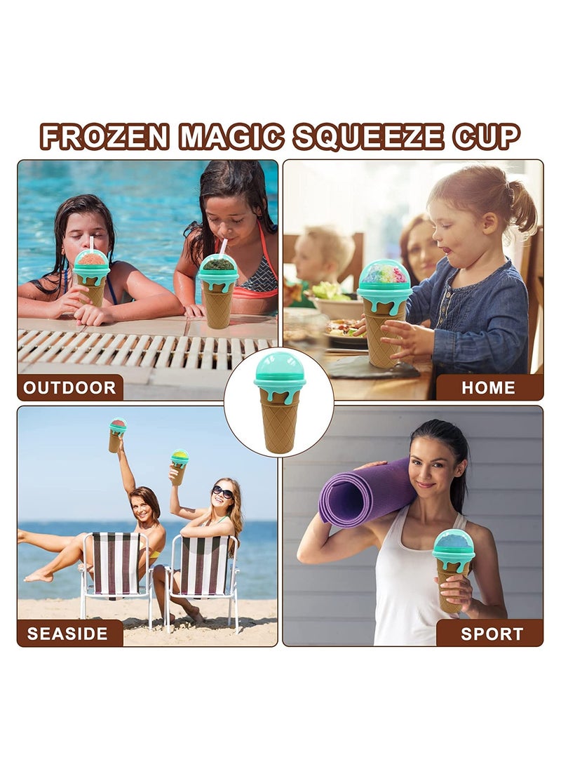 Slushy Maker Ice Cup Travel Portable Double Layer Silica Cup Pinch Cup Hot Summer Cooler Smoothie Silicon Cup Pinch into Ice Children's Adult Slushy Ice Cup