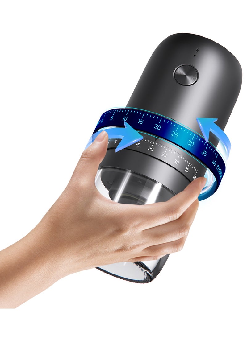 Portable Coffee Grinder, Rechargeable Electric Burr Ginder with External Adjustable Grind Settings (Black)