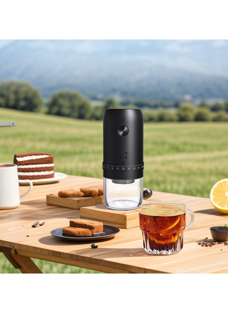 Portable Coffee Grinder, Rechargeable Electric Burr Ginder with External Adjustable Grind Settings (Black)