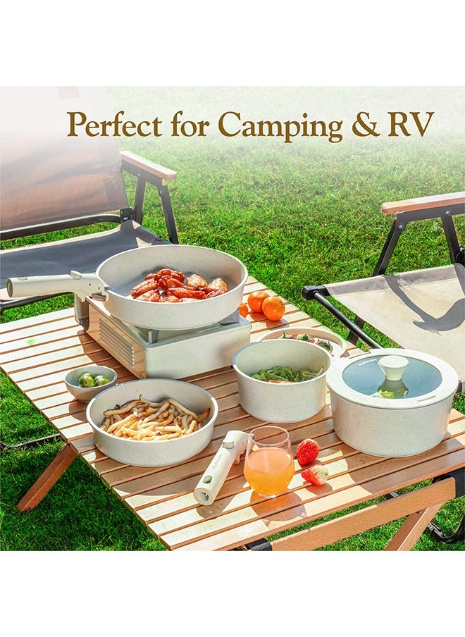 13 Piece Detachable Swiss Granite Coating Cookware Set, Non-Stick, PFOA/PFOS/APEO Free, 1X26Cm Deep Frying Pan With Lid, 1X20Cm Frying Pan, 1X26Cm Fry Pan, 1X16Cm Sauce Pan With Lid, 1X20Cm Sauce Pan With Lid,1Xgrill Pan, 2 Utensils, 2 Handles, White