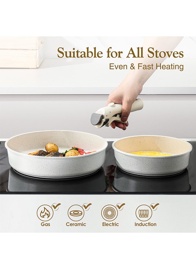 13 Piece Detachable Swiss Granite Coating Cookware Set, Non-Stick, PFOA/PFOS/APEO Free, 1X26Cm Deep Frying Pan With Lid, 1X20Cm Frying Pan, 1X26Cm Fry Pan, 1X16Cm Sauce Pan With Lid, 1X20Cm Sauce Pan With Lid,1Xgrill Pan, 2 Utensils, 2 Handles, White