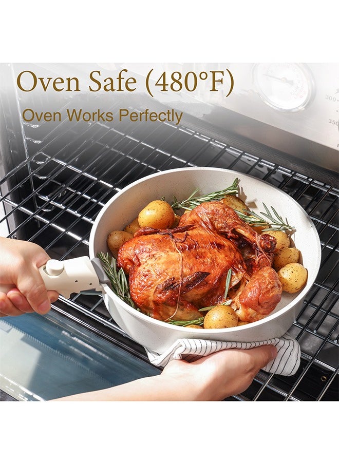 13 Piece Detachable Swiss Granite Coating Cookware Set, Non-Stick, PFOA/PFOS/APEO Free, 1X26Cm Deep Frying Pan With Lid, 1X20Cm Frying Pan, 1X26Cm Fry Pan, 1X16Cm Sauce Pan With Lid, 1X20Cm Sauce Pan With Lid,1Xgrill Pan, 2 Utensils, 2 Handles, White