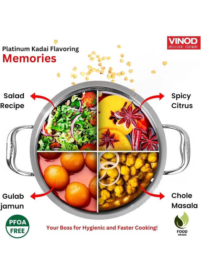 Platinum Triply Stainless Steel Kadai with lid 3.2 Litre (26 cm Dia) | 2.5mm Thick | 3 Layer S