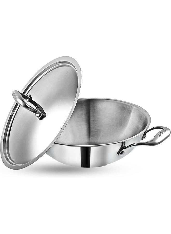 Platinum Triply Stainless Steel Kadai with lid 3.2 Litre (26 cm Dia) | 2.5mm Thick | 3 Layer S