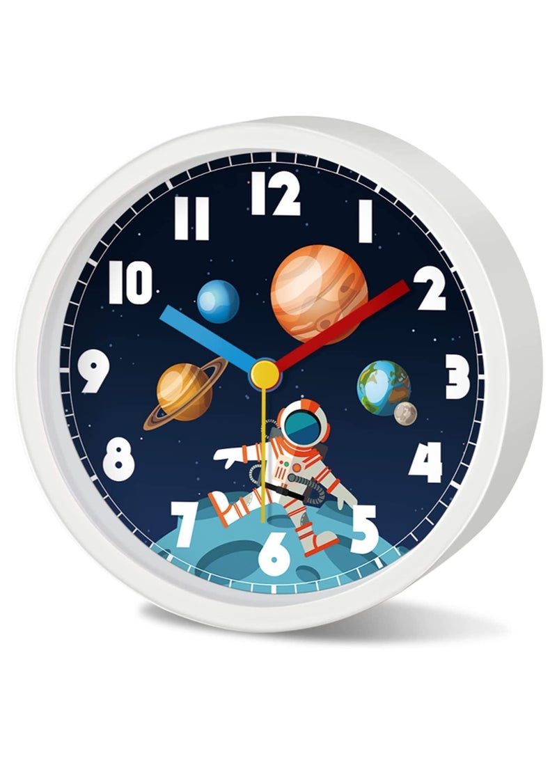 Kids Space Travel Theme Alarm Clock, Silent Non-Ticking Design for Bedroom or Desk, Perfect for Students, Compact and Simple Bedside Clock (Battery Not Included)