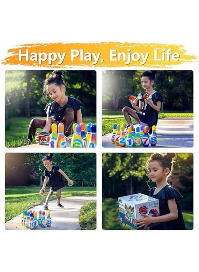 Kids Bowling Toys Set, Toddler Indoor Outdoor Activity Play Game, Soft 10 Foam Pins & Two Balls Playset, Educational, Birthday Party Gift for 18 24 Months, 2 3 Year Old Children Boy Girl