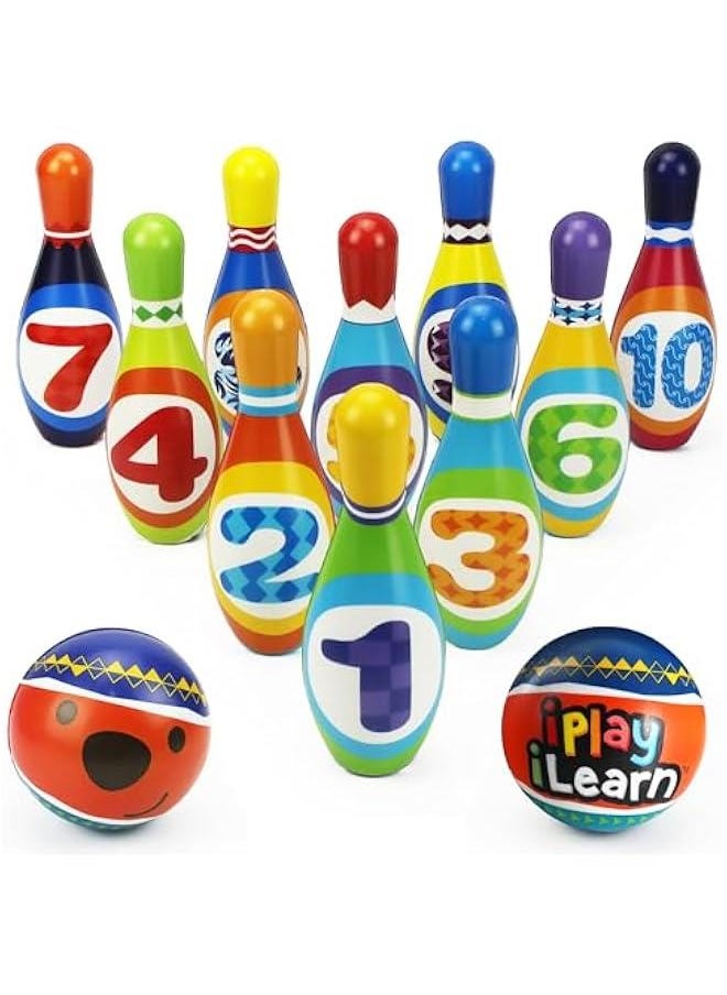 Kids Bowling Toys Set, Toddler Indoor Outdoor Activity Play Game, Soft 10 Foam Pins & Two Balls Playset, Educational, Birthday Party Gift for 18 24 Months, 2 3 Year Old Children Boy Girl